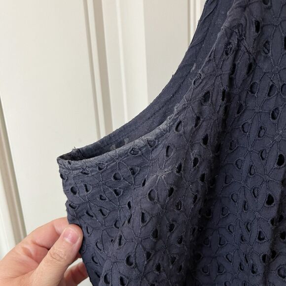 Lane Bryant Eyelet Sleeveless Peplum Top Tank Womens Size 22 Keyhole Navy Blue - Picture 4 of 10